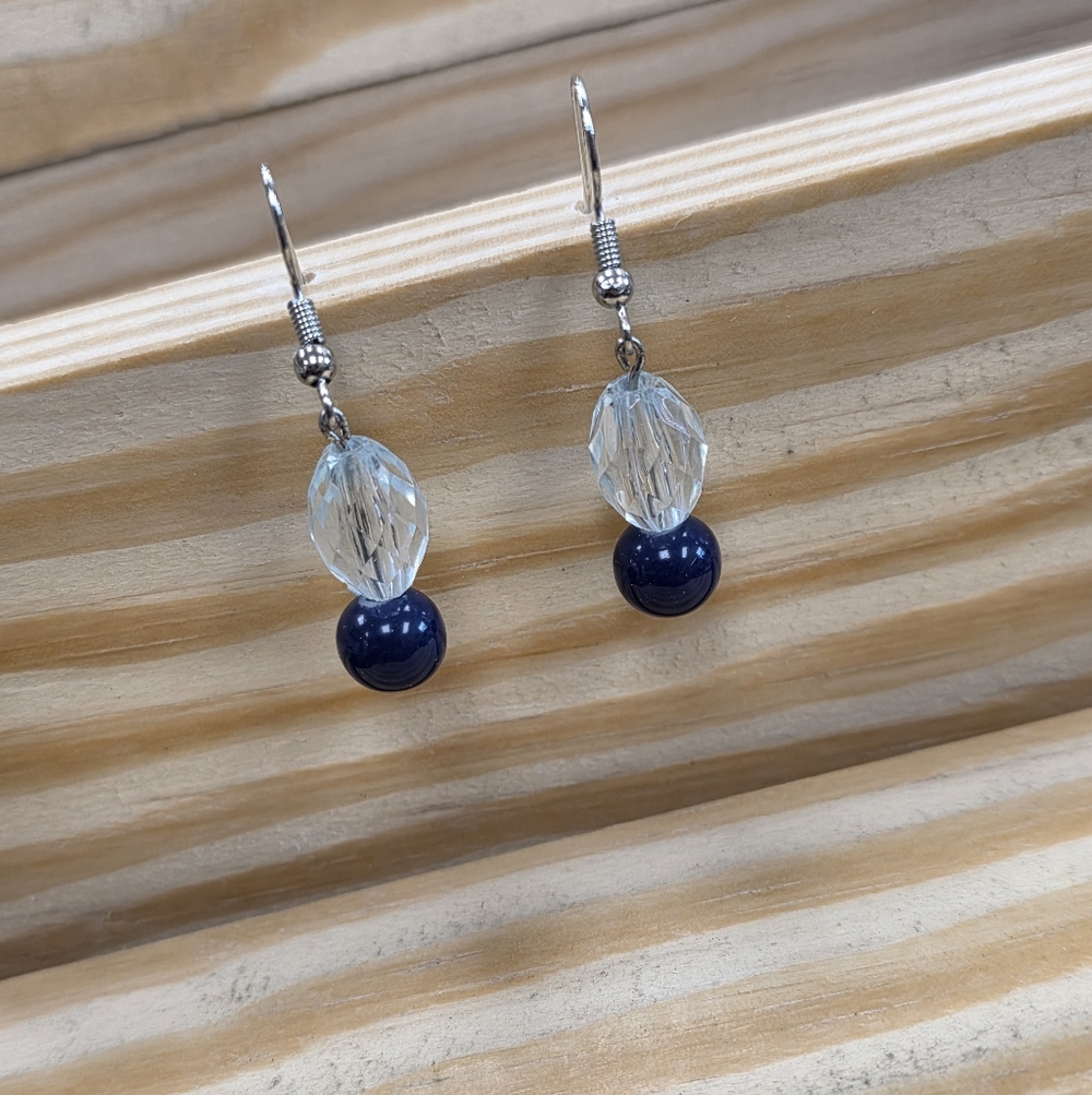 Boho-Style Blue and Silver Beaded Dangle Earrings